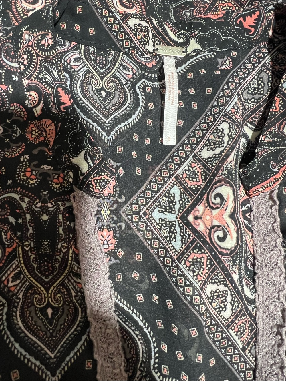 Free People Black and Blush Paisley V-Neck Mini Dress - Picture 8 of 8